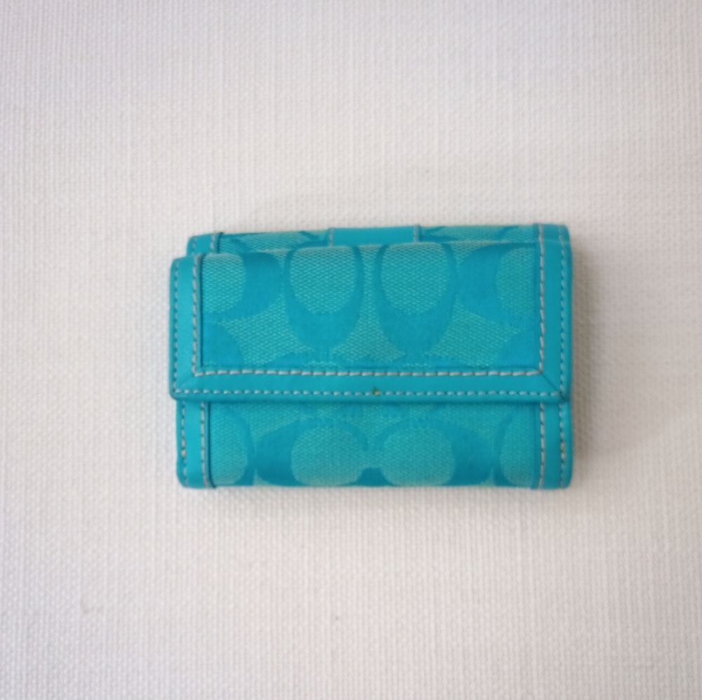 Coach Stunning Aqua Blue Leather & Canvas Compact Wallet - Picture 2 of 11